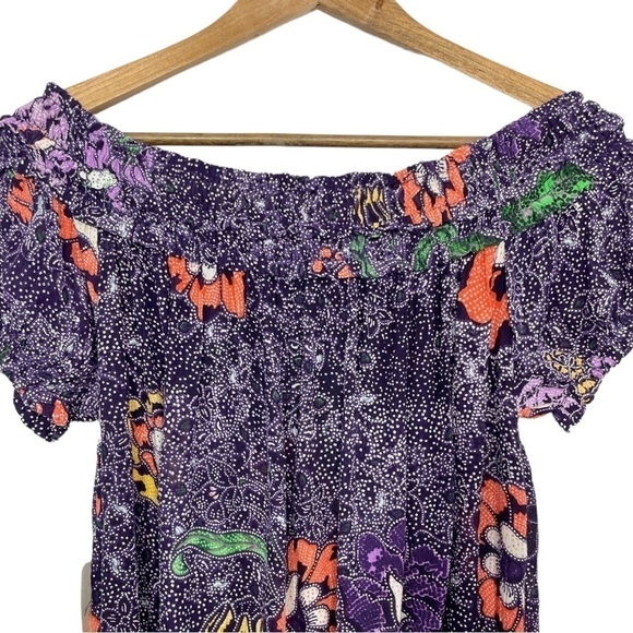 Free People One Suki Smocked Off Shoulder Purple Floral Blouse NWT - Picture 7 of 11